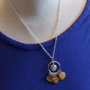 18" Silver Tone Abalone Shell Pendant Necklace NWT